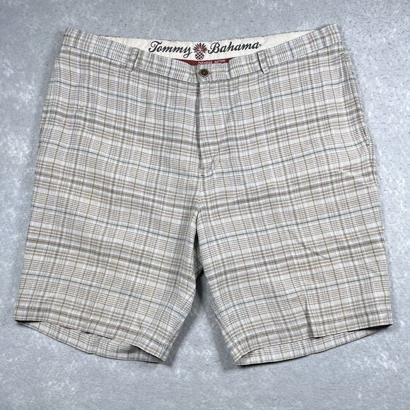 Tommy Bahama Shorts Men Size 40 Linen Blend Chino Multicolor Plaid 9” Flat Front - Picture 1 of 12